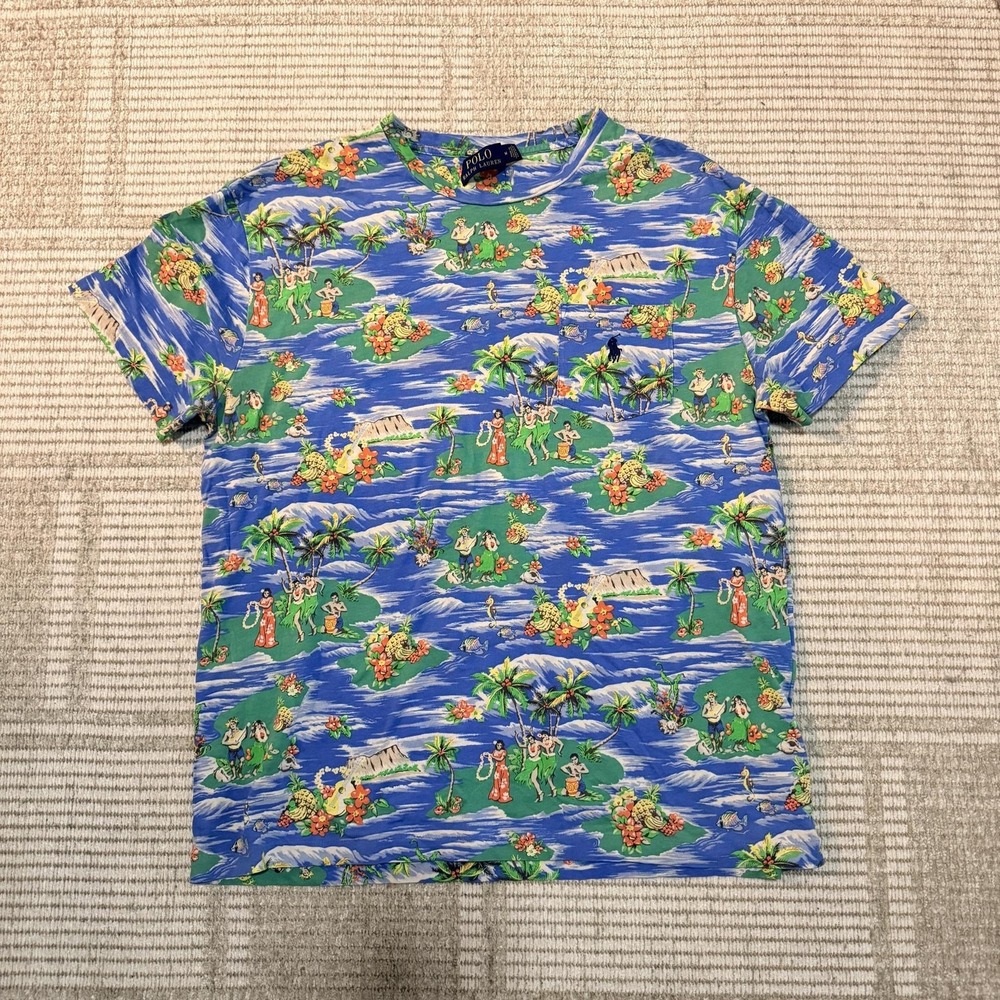 Polo Ralph Lauren Shirt Mens Medium Multicolor Hawaiian Hula Pocket Graphic Tee